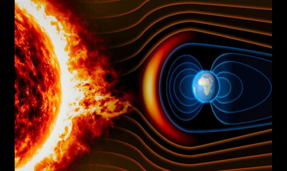 Solar storm interacting with earth's magnetic field